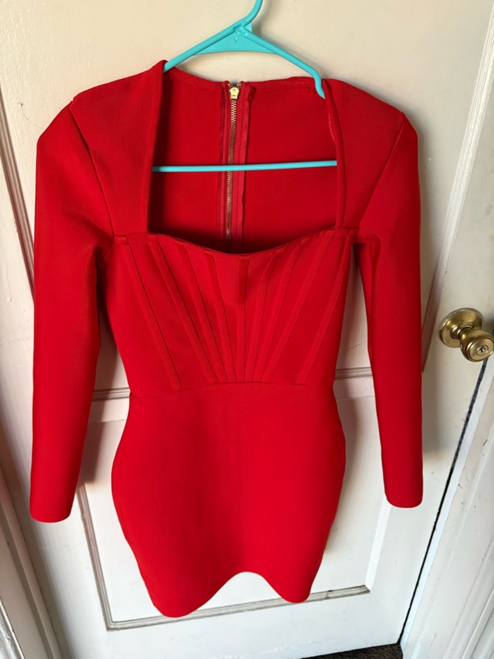 Red Long Sleeve Bodycon Mini Dress